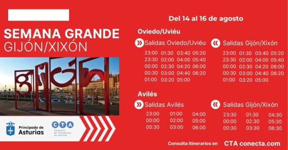 Horarios Semana Grande desde/hasta Oviedo y Avilés